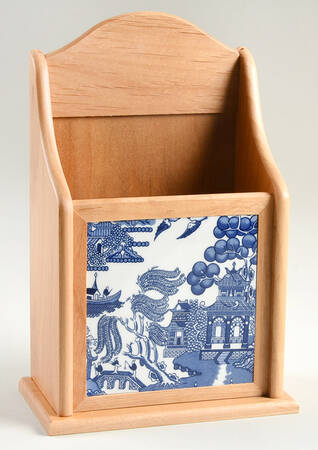 Willow Blue ("England 1883" Backstamp, China) 10" Natural Wood Letter Holder  HC