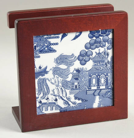 Willow Blue ("England 1883" Backstamp, China) 6 1/8" Rosewood Napkin Holder  HC