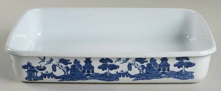 Willow Blue ("England 1883" Backstamp, China) 11" Metal Rectangular Baker
