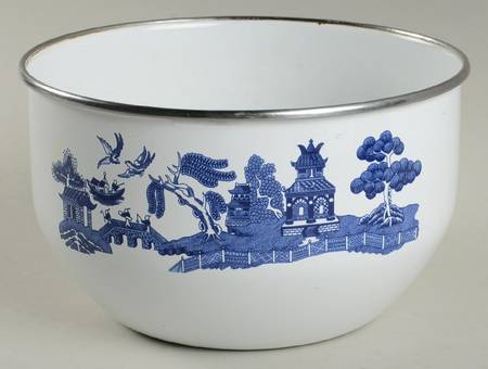 Willow Blue ("England 1883" Backstamp, China) 7" Metal Bowl