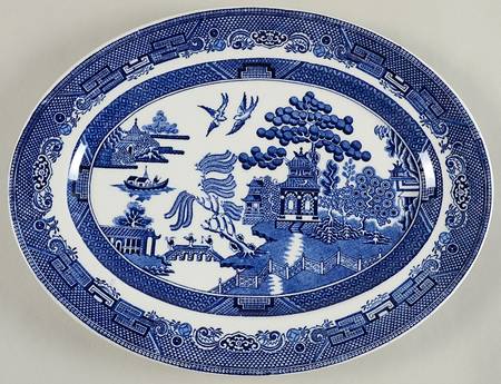 Willow Blue ("England 1883" Backstamp, China) 12" Oval Serving Platter