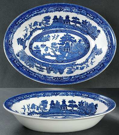 Willow Blue ("England 1883" Backstamp, China) 9" Oval Vegetable Bowl