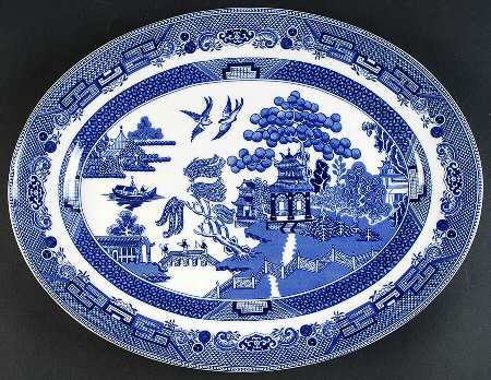 Willow Blue ("England 1883" Backstamp, China) 14" Oval Serving Platter
