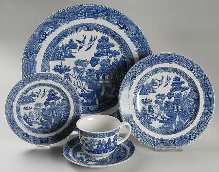 Willow Blue ("England 1883" Backstamp, China) 5 Piece Place Setting