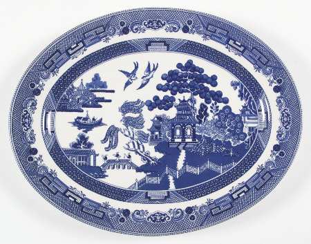 Willow Blue ("England 1883" Backstamp, China) 13" Oval Serving Platter