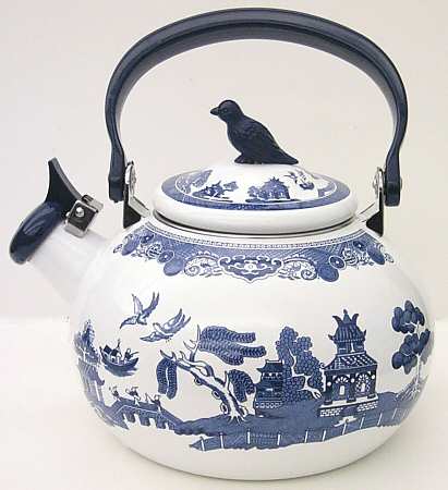 Willow Blue ("England 1883" Backstamp, China) Metal Kettle & Lid