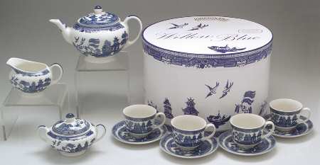Willow Blue ("England 1883" Backstamp, China) (13 Pc) Tea Set (TP, CR, SU, 4 CSFL)