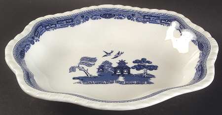 Willow Blue ("England 1883" Backstamp, China) 11" Scalloped Bowl