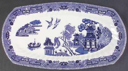 Willow Blue ("England 1883" Backstamp, China) 12" Sandwich Tray