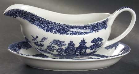Willow Blue ("England 1883" Backstamp, China) Gravy Boat & Underplate/Relish