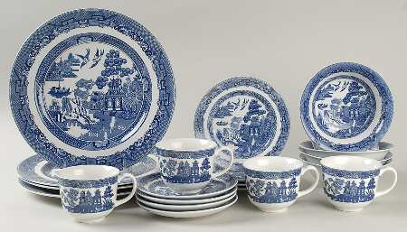 Willow Blue ("England 1883" Backstamp, China) 20pc Set=4ea CSFL,DPL,SP,CERC