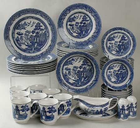 Willow Blue ("England 1883" Backstamp, China) 46 Piece Set