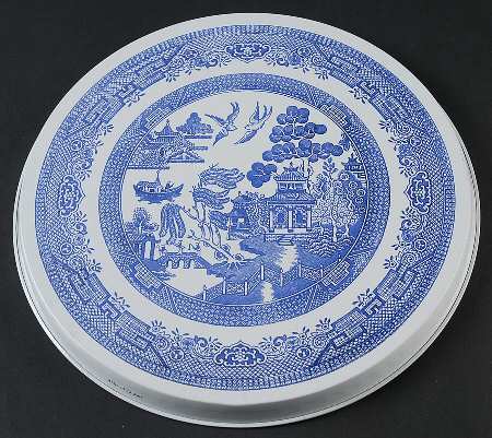 Willow Blue ("England 1883" Backstamp, China) 10" Individual Tin Round Stove Cover