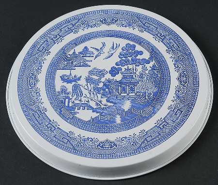 Willow Blue ("England 1883" Backstamp, China) 8" Individual Tin Round Stove Cover