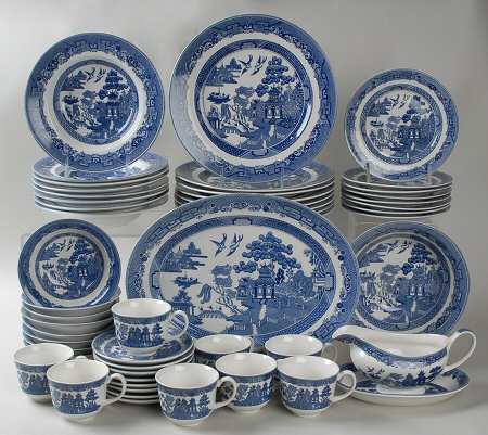 Willow Blue ("England 1883" Backstamp, China) 52 Piece Set