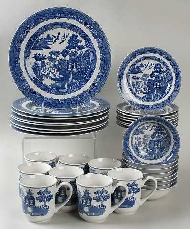 Willow Blue ("England 1883" Backstamp, China) 32 Piece Set