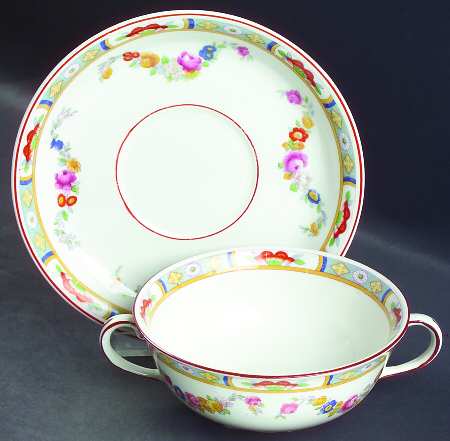 Arundale (White Background) Flat Cream Soup Bowl & Saucer Set