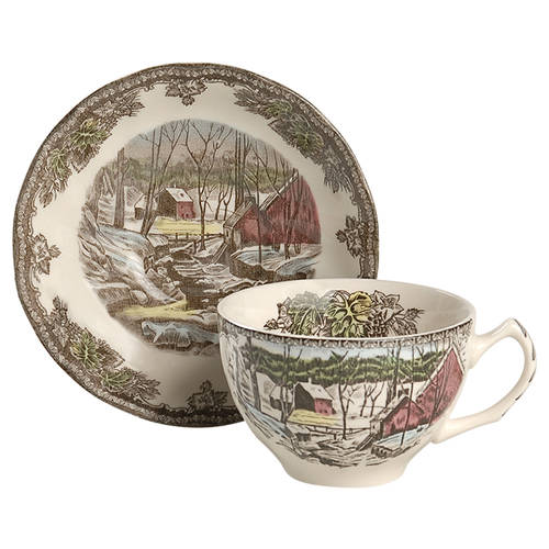 The Friendly Village ("England 1883" Backstamp) Flat Cup & Saucer Set