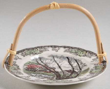 The Friendly Village ("England 1883" Backstamp) 5 3/8"-5 5/8" Bamboo Handled Serving Plate  HC