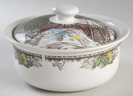 The Friendly Village ("England 1883" Backstamp) 2 Qt Round Covered Casserole by Johnson Brothers
