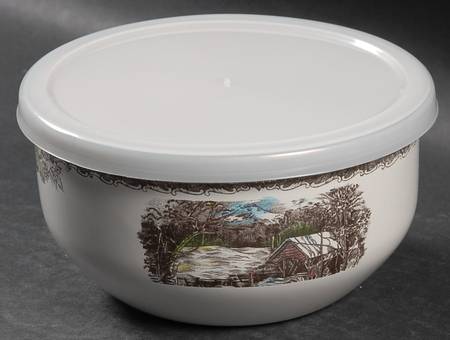 The Friendly Village ("England 1883" Backstamp) Bowl-Metal 5 3/4" with Plastic Lid
