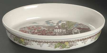 The Friendly Village ("England 1883" Backstamp) 12'' Oval Baker