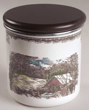 The Friendly Village ("England 1883" Backstamp) Small Metal Canister & Wood Lid