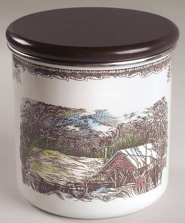 The Friendly Village ("England 1883" Backstamp) Medium Metal Canister & Wood Lid