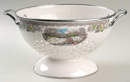 The Friendly Village ("England 1883" Backstamp) 3 Quart Metal Colander