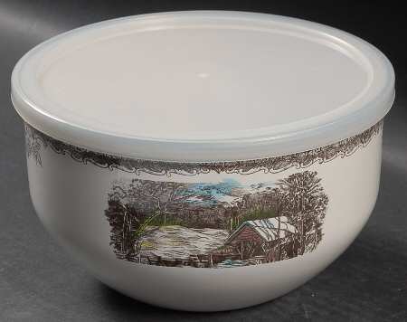 The Friendly Village ("England 1883" Backstamp) 7 3/4" Metal Bowl W/Plastic Lid