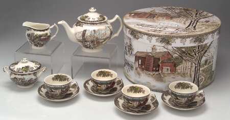 The Friendly Village ("England 1883" Backstamp) (13 Pc) Tea Set (TP, CR, SU, 4 CSFL)