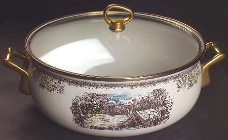 The Friendly Village ("England 1883" Backstamp) 5 Qtt Metal Dutch Oven & Lid