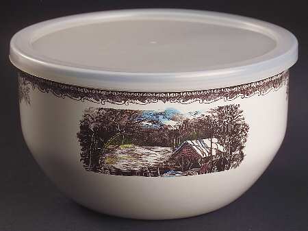 The Friendly Village ("England 1883" Backstamp) 7" Metal Bowl & Plastic Lid