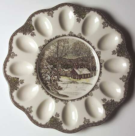 The Friendly Village ("England 1883" Backstamp) Deviled Egg Plate