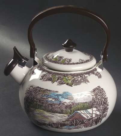 The Friendly Village ("England 1883" Backstamp) Metal Kettle & Lid