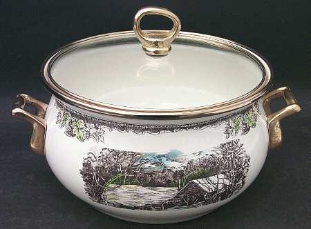 The Friendly Village ("England 1883" Backstamp) 2.5 Quart Metal Dutch Oven