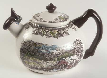 The Friendly Village ("England 1883" Backstamp) Metal Kettle & Lid