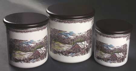 The Friendly Village ("England 1883" Backstamp) (6 Piece) Metal Canister Set