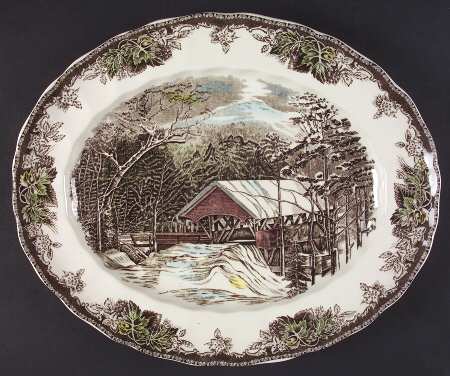 The Friendly Village ("England 1883" Backstamp) 15" Oval Serving Platter