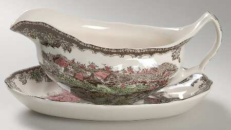 The Friendly Village ("England 1883" Backstamp) Gravy Boat & Underplate/Relish