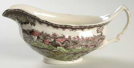The Friendly Village ("England 1883" Backstamp) Gravy Boat