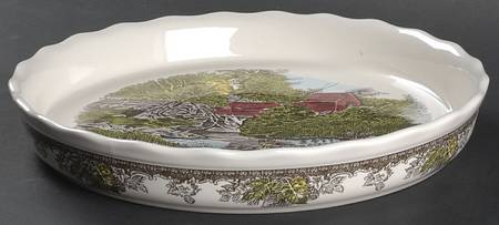The Friendly Village ("England 1883" Backstamp) 10" Pie Baking Plate