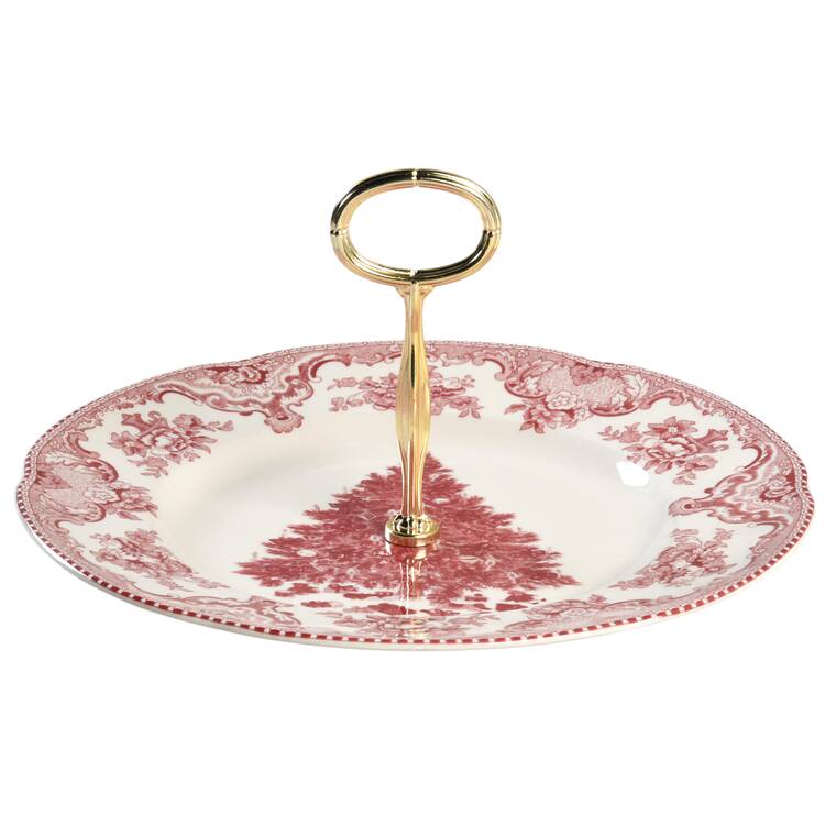 Old Britain Castles Pink Christmas (England 1883) Round Serving Plate with Center Handle (Dp) Hc