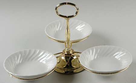 Regency (England 1883 Stamp, Made in China) 7" x 12" 3-Part Relish & Metal Stand (FR) HC