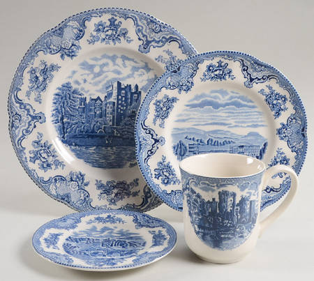 Old Britain Castles Blue (England 1883 Stamp) 4 Piece Place Setting