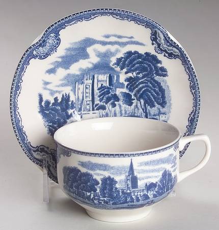 Old Britain Castles Blue (England 1883 Stamp) Flat Cup & Saucer Set