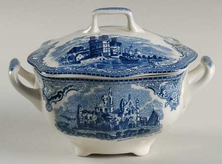 Old Britain Castles Blue (England 1883 Stamp) Sugar Bowl & Lid by Johnson Brothers