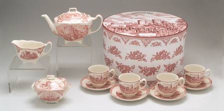 Old Britain Castles Pink (England 1883 Stamp) 13 Pc Tea Set (TP, CR, SU, & 4 CSLM2)