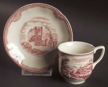 Old Britain Castles Pink (England 1883 Stamp) Flat Demitasse Cup & Saucer Set