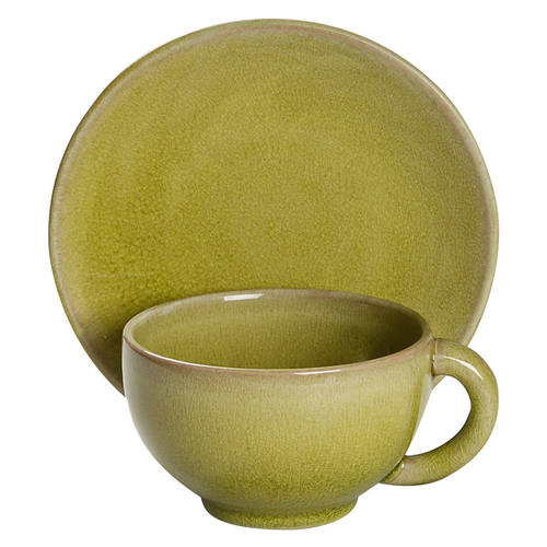 Tourron Tilleul (Avocado Green) Flat Cup & Saucer Set